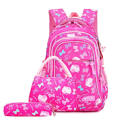 Mochilas escolares para estudantes do ensino fundamental e médio, mochila infantil ultraleve à prova d'água, conjunto de três peças (Vermelho)