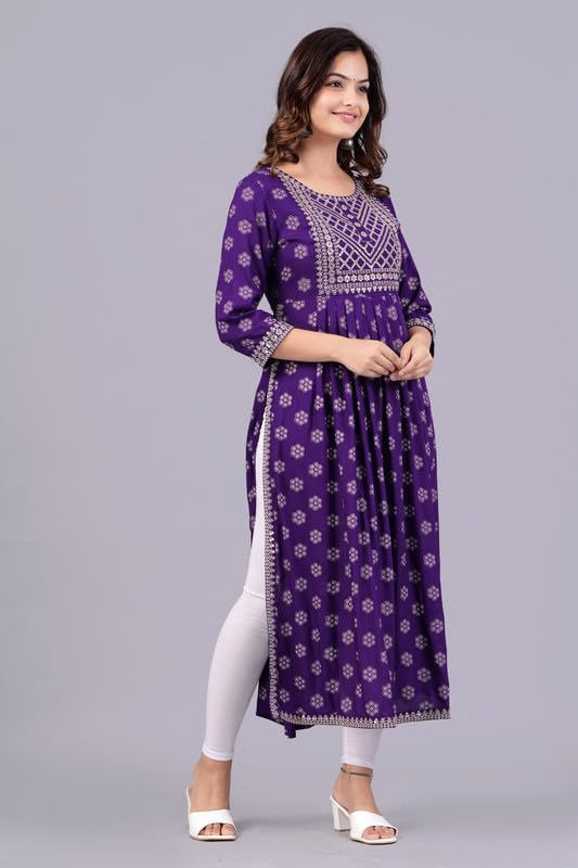 Image of NEW4U Women's Sequin Zari Embroidery Printed Naira Cut Kurti