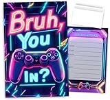 VAVINCI Bro You in Boys Birthday Party Invitations, Neon Video Game Invites for Boys, 30 Sets with Envelopes