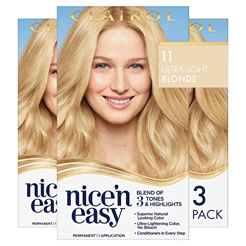 Clairol Nice'n Easy Permanent Hair Color, 11 Ultra Light Blonde, Pack of 3
