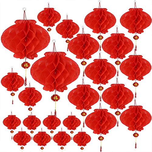 Supla 24 Pcs 4 Size Chinese Red Lanterns Decorative Hanging Plastic Chinese Lanterns 6