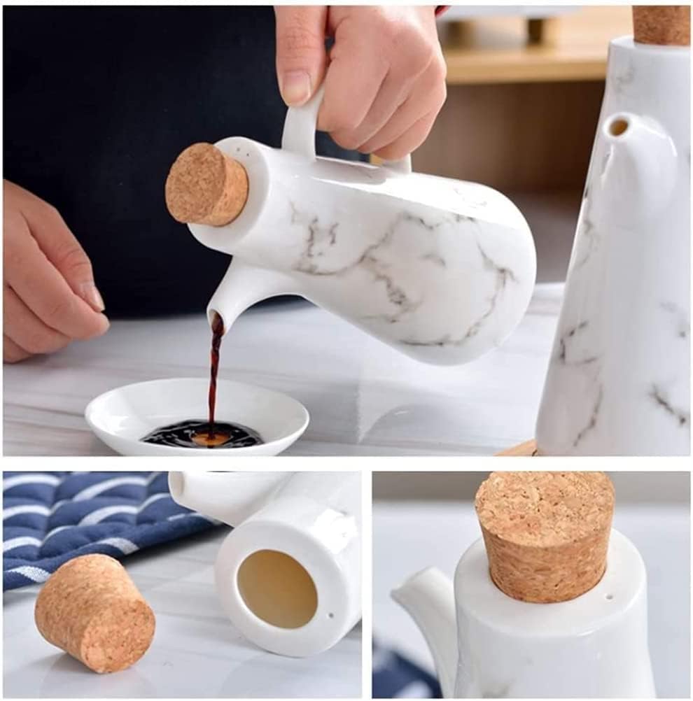 IGZVMBO Spice Bottle 500ML Oil Dispenser Jar 2 Pieces Ceramic Bottle Oil Or Vinegar Dispenser Olive Oil Sauce Kitchen Utensil Spice Tank Wooden Pallet