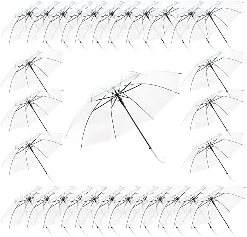 stonechic 30 Pieces Umbrella Wedding Style Bulk Auto Open J Hook Handle Windproof Large Canopy Transparent Stick Umbrellas for Outdoor Wedding Bride Groom Golf Photography
