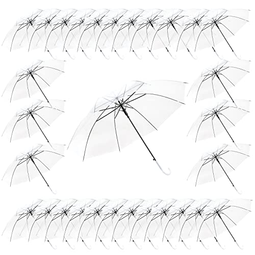 Stonechic 30 Pieces Umbrella Wedding Style Bulk Auto Open J Hook Handle Windproof Large Canopy Transparent Stick Umbrellas For Outdoor Wedding Bride Groom Golf Photography #TOP3