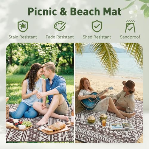 5' x 8' MontVoo Reversible Waterproof Foldable Plastic Straw Outdoor/Camping Rug (Beige Brown, Black Brown or Blue) - image 5