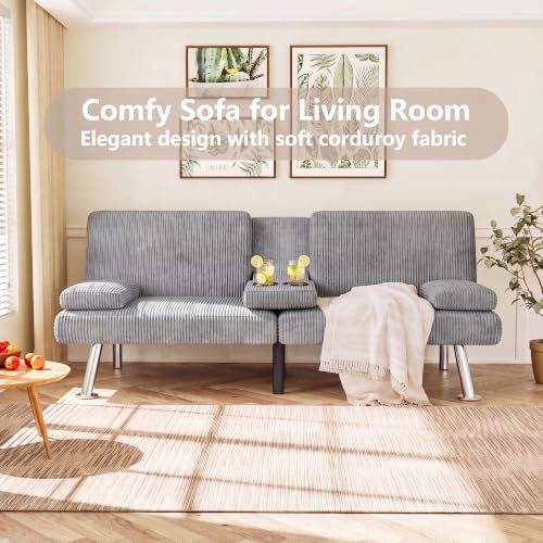 Image of Flamaker Futon Sofa Bed, Modern Corduroy Convertible Folding Futon Set