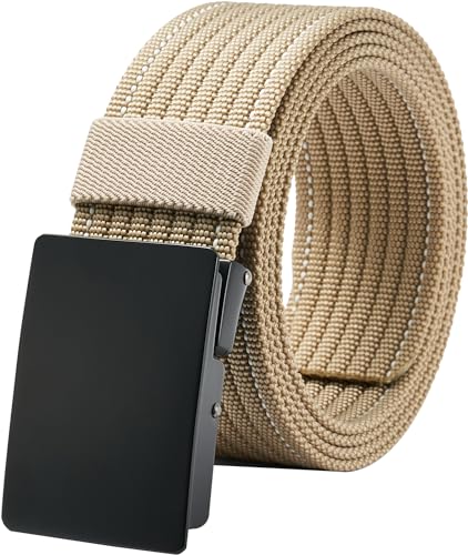 Men Casual Web Belts, Outdoor Belts with Metal Buckles for Sport Golf Hiking Skiing Climbing Fishing, Adjustable Nylon Belt Strap for Pants Size Below 46inches (Wheat Tan)