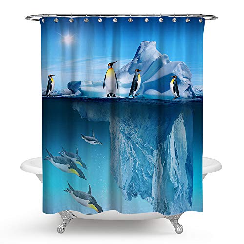 KISY Rideau de douche imperméable et résistant aux moisissures en polyester Bleu La Reine des neiges Antarctique Glacier Pingouin Rideau de douche de salle de bain (180 cm × 180 cm) Cover
