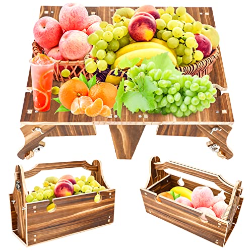 BestFire Outdoor Folding Picnic Basket Table, Portable 2 in 1 Wine Picnic Table Convertible Storage Wooden Basket Picnic Table for Garden, Party, Dinner, Picnic, Wine Lover Gift(Need to Assemble!)