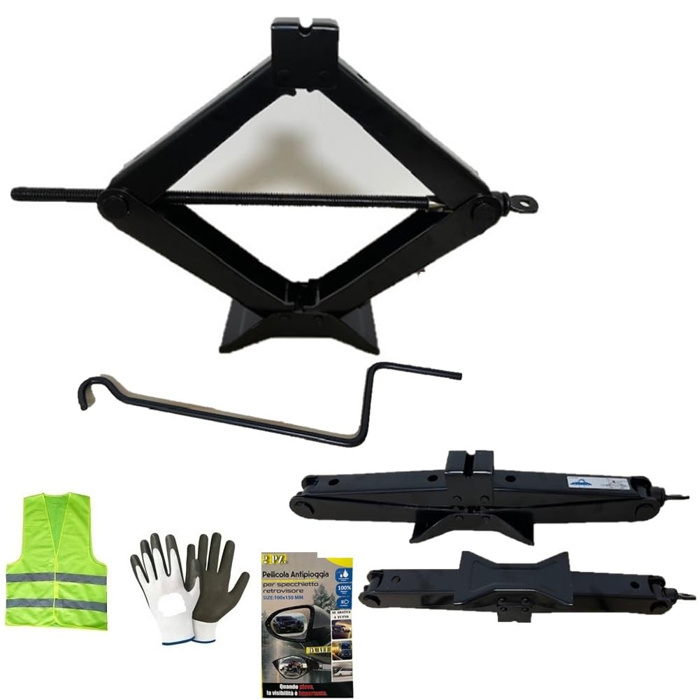 COMPATIBILE CON TOYOTA YARIS CRIC PER AUTO DA 2 TONNELLATE CRICK A PANTOGRAFO CON ASTA GIREVOLE OMOLOGATO PER SOLLEVAMENTO GOMME ALZATA MIN 100MM-MAX 440MM