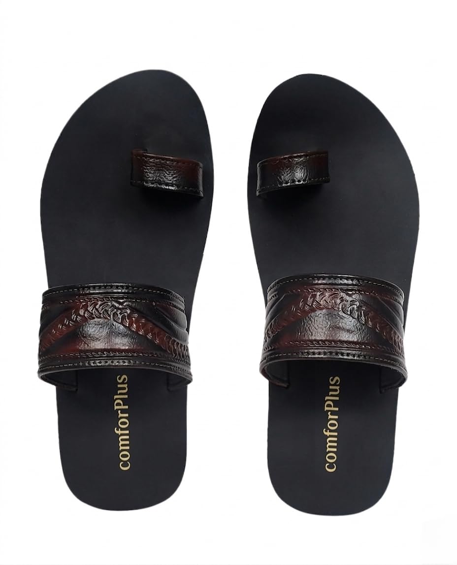 comforplus Men’s Stylish Toe Ring Slippers | Anti-Skid Waterproof Flip Flops | Strong Strap Comfortable Chappal | Lightweight Durable Daily Wear Sandals for Indoor Outdoor Use (BLKBRN)-picture-18