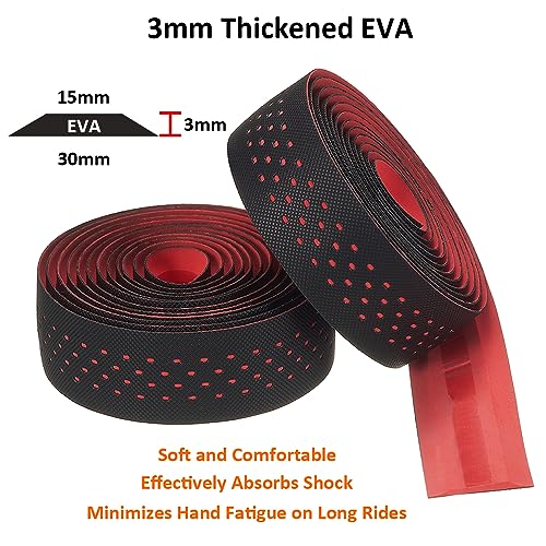 MOCNT Bicycle Handlebar Tape Breathable Cycling Bike Handlebar Tape PU EVA Handle Bar Grip Wrap Tapes Comfort Non Slip Shock Absorbent Road Bike Handlebar Drop Bar Tape Red - Image 3