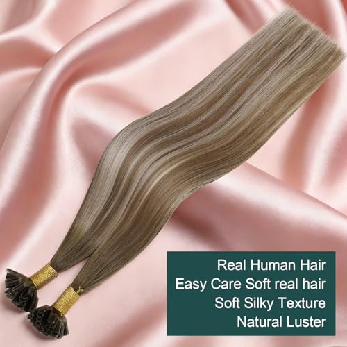 Image of Easyouth 20 Inch U Tips Hair Extensions Human Hair Balayage, Brown Utip Hair Extensions Balayage, 50G 50S, Darker Brown Ombre, Long Straight Hair, Prebonded Keratin Hair Extension, for Women