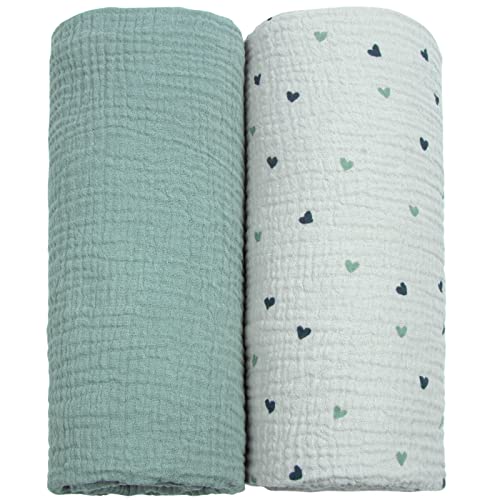 Image of Lulu moon Muslin Swaddle Blanket Baby Receiving Blankets Neutral, 2 Pack, Sage