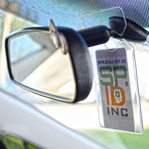5 Pack - Clear Parking Permit Holder - Durable Vertical Parking Lot Pass Rear View Mirror Hanger - for Small Stickers and Passes - for Car or Truck by Specialist ID