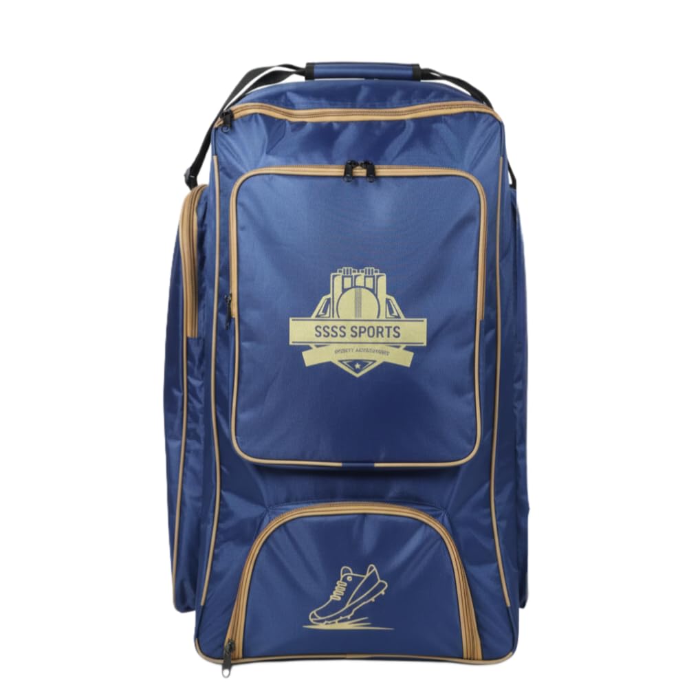 SSSS Sports Professional Cricket Kit Bag, Large Capacity Backpack with Shoe Compartment and Bat Sleeve, Navy Blue and Gold-image-34