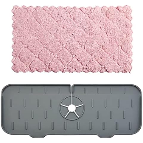 Kitchen Faucet Sink Splash Guard,Silicone Faucet Handle Drip Catcher Tray,Faucet Absorbent Mat,Faucet Splash Catcher for Kitchen Bathroom (37 * 14 * 0.8cm, Gray) Cover