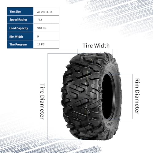 Image of GarveeTech ATV /UTV Tires, Set of 4-29x9-14 Front & 29x11-14 Rear All-Terrain Tires, 6-Ply Tubeless, for Off-Road, Mud, Dirt and Trails
