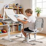Set Escritorio y Silla para Niños, Juego Juvenil Con Cajón y Soporte Lectura (Gris)