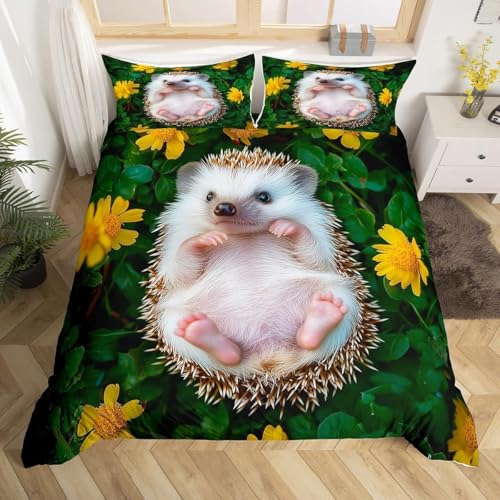 Funda Nordica Cama 105 Erizo Ropa de Cama Animal Microfibra Suav Funda Edredon 200x200, Funda Nórdica Niños Y Niñas y 2 Funda de Almohada 50x80 cm, e6175