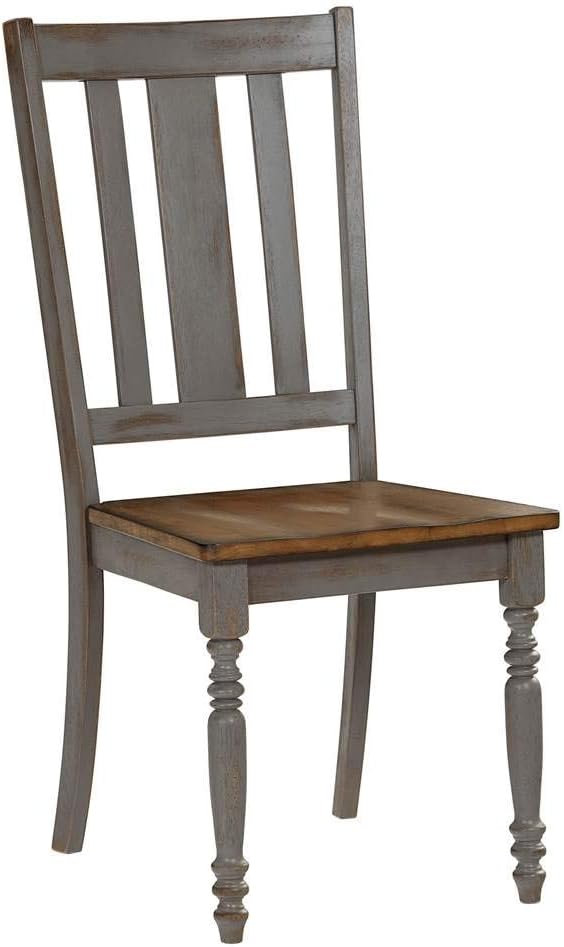 Oak and Brushed Gray Slat Back Side Chair Set