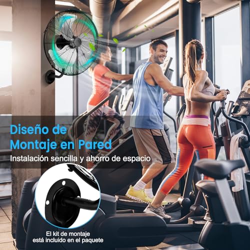 Miniatura 3 de Relax4life Ventilador De Pared Industrial Con 3 Velocidades, Rotación Horizontal Y Vertical, Ventilador De Pared Oscilante 120w Con Marco De Metal Y Pala De Aluminio, 56x42x68cm, Negro