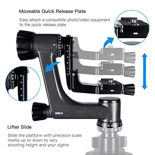 Image of SIRUI PH-10 Gimbal Tripod Head Lightweight Professional Carbon Fiber 360 Degree Panoramic Gimbal Head with Arca-Swiss Standard 1 /4 inch Quick Release Plate for DSLR Cameras Max Loading Up to 33 lbs /15kgs | 10-Layer Carbon Fiber, 360 Rotating Swing Arm, Adjustable Quick Release Plate, Lift Slide, 1 /4 inch-20 3 /8 inch-16 Screws, Wildlife