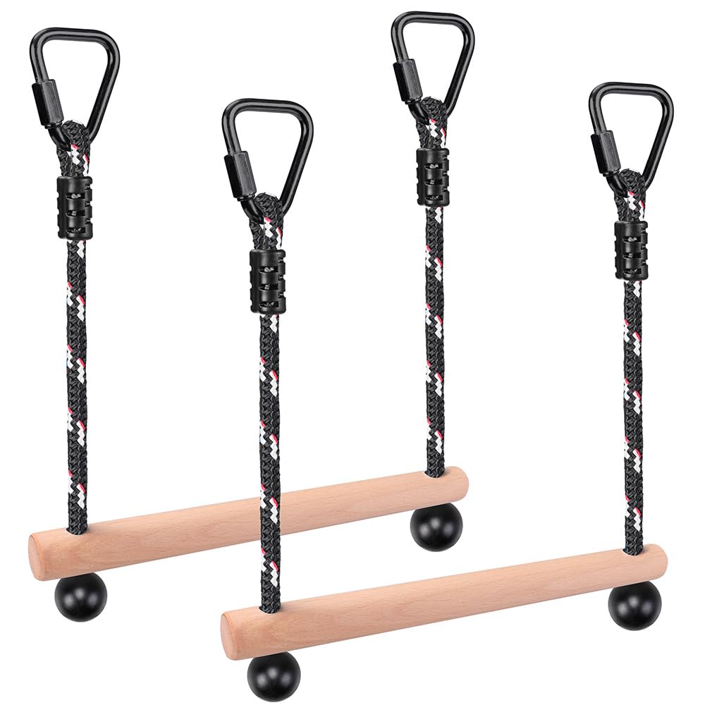 BeneLabel Obstacle Course Slackline Bar, 2 Pack Monkey Bar 35cm Wood Outdoor Playset Hanging Carabiner Playground Training Equipment Indoor Fun Activity for Kids, 250LB, Aged 14+, Black