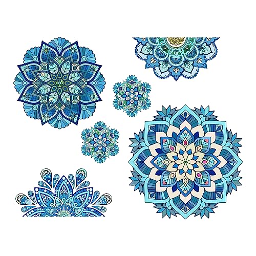 SUPERDANT Blue Mandala Wall Decal Vinyl Wall Decals Boho Mandala Pattern Wall Sticker Mandala Figure Wall Stickers Headboard Wall Decoration for Bedroom Living Room Yoga