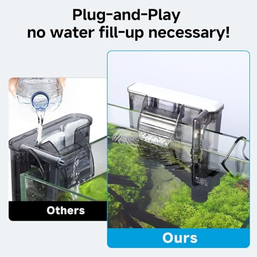 Image of AQQA Quiet 20-30 Gallon Fish Tank Filters - Auto Start Hang on Back Aquarium Filter, 6W / 8W Adjustable Flow, Deodorization Decontamination Filter System AQ168 (6W 158GPH)