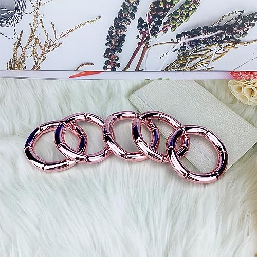 FUNOJOY Summer Bangles Bracelets for Women Chunky Curved Stackable Bracelets Acrylic Beaded Stretch Bracelets for Teen Girls Gift2