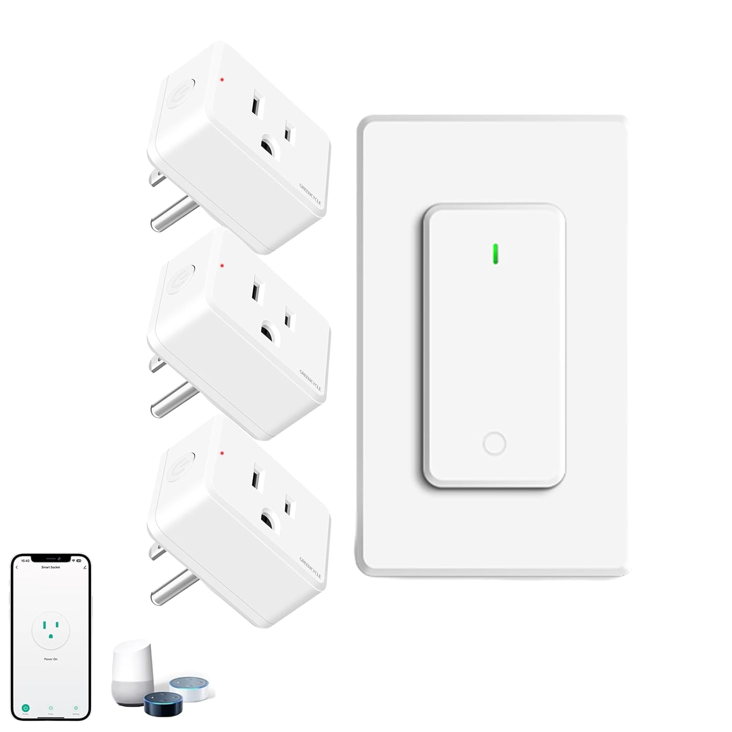 Greencycle Zigbee Smart Plug with Remote,Smart Outlet with Wall Switch,No Cloud Required(2.4G Hub Required),APP Control,Voice Control Compatible with Alexa,Google Assistant,Schedule and Timer
