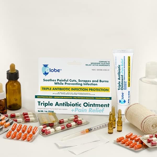 Miniatura 9 de Globe Paquete de 4 antibióticos triples + ungüento para aliviar el dolor, 1 onza, antibiótico de primeros auxilios, alivia el dolor, cortes,