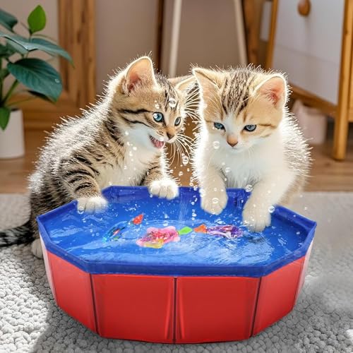 Esoes Katzenspielzeug Elektrisch Katzenpool Mit Fischen, 3 LED Robo Fisch Katzen Wasserspielzeug Elektrische Roboter Fische Wasser Pool für Katzen