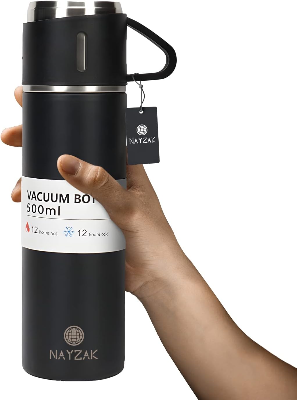 Thermos Stainless Steel 500ml Vacuum Insulated Bottle with Cup for Coffee Hot drink and Cold drink water flask (BLACK)