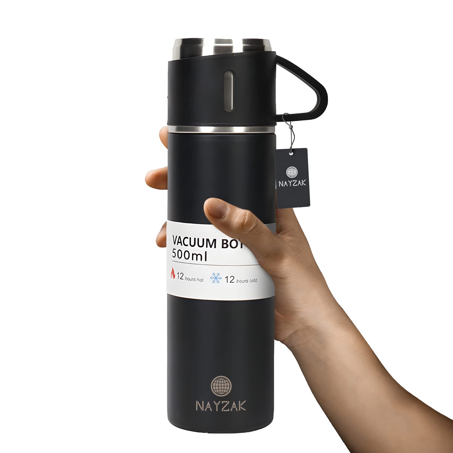NAYZAK Thermos Stainless Steel 500ml Vacuum Insulated Bottle with Cup for Coffee Hot drink and Cold drink water flask (BLACK)