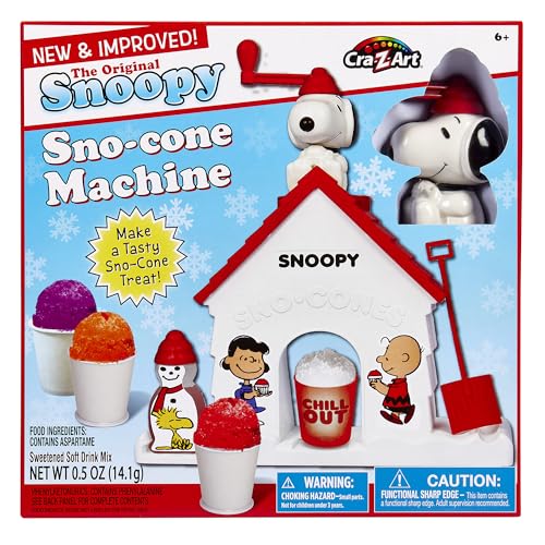 Cra-Z-Art Snoopy SNO-Cone Machine, Snow Cone Shaved Ice Maker Ice Shaver, Snoopy House Shaped Shaved Ice Maker Comes with Fruit Punch Flavor Packet, Ages 6 and Up, White