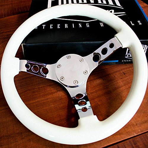 350mm Chrome Golf Cart Steering Wheel with White Grip and Horn Cover Plate