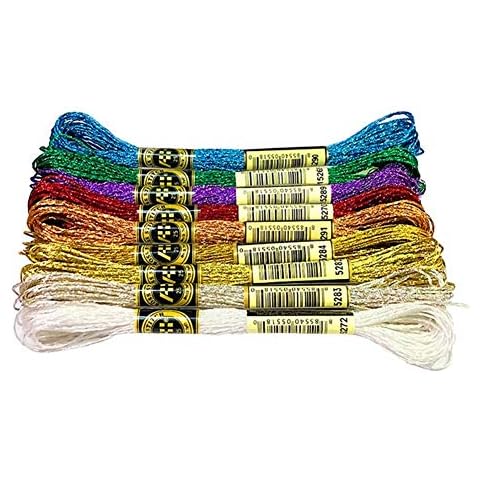 CHICIEVE 11 Pcs Cross Stitch Thread Embroidery Threads Glitter Embroidery Floss Stitch Cotton Floss 8 Yards Embroidery Yarn Sewing Skeins Crafts Knitting Cover