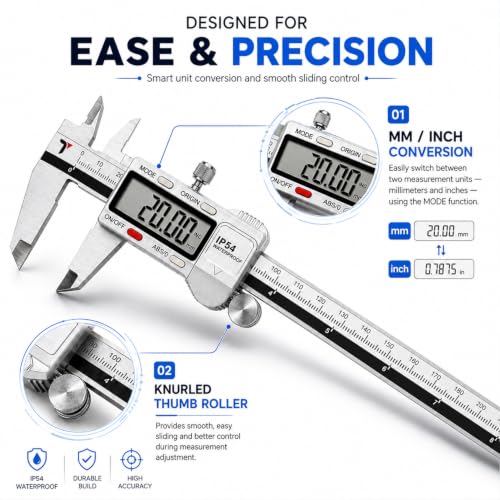Image of Themisto TH-M65 Digital Vernier Caliper (0-300mm) | Stainless Steel | LCD Display | 4 Measurement Modes | Inch /mm Conversion | Zero Setting | Precision Measuring Tool