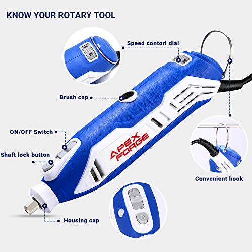 Apexforge M6 Variable Speed Rotary Tool Kit, Keyless Chuck & Flex Shaft, 172 Pcs Accessories, 6-Speed, 4 Attachments & Carrying Case For Craft Projects/Diy Creations/Cutting/Engraving #TOP5