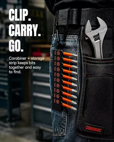 Image of COMOWARE 10PCS PH2 Impact Screwdriver Bit Set, 2 inch Magnetic Phillips Drill Bits #2, S2 Steel 1 /4 inch Hex Power Bit Set with Storage Case and Carabiner Clip, Impact Rated for Drill and Driver