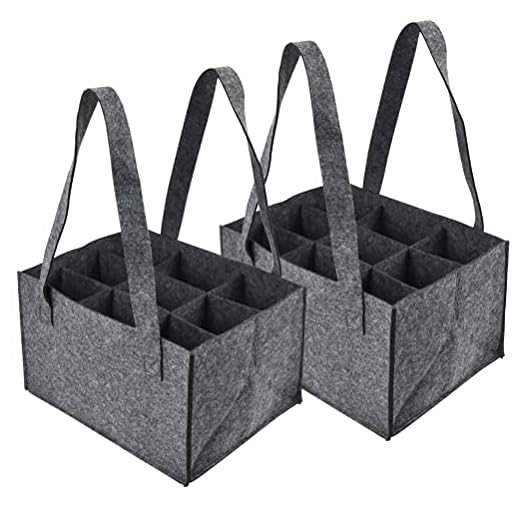 2 Stück Weinbeutel Weinflasche Männerhandtasche aus Filz Flaschenträger Filztasche Bierträger Aufbewahrungsbeutel 9 Fächer Waschbar/Wiederverwendbar/mit Abnehmbaren Trennwänden-dunkelgrau 33×24,5×21cm