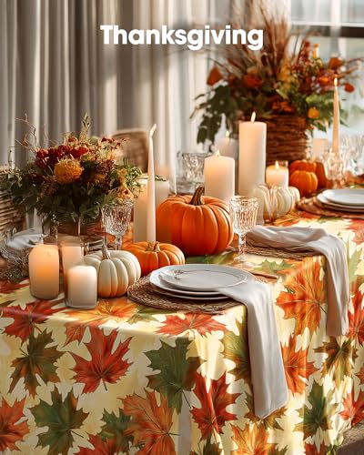 Image of Pureegg Plastic Table Cloth Disposable 8 Pack, 54 x 108 Inch Table Cloths, Thanksgiving Decorations, Harvest Party, Fall Tablecloths, Rectangle Tables, Leakproof & Sturdy, Autumn Maple