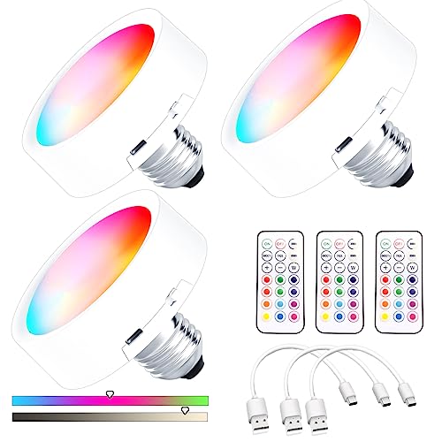 3 Pack Led Puck Light,Usb Rechargeable E26/E27 Light Bulbs,13 Colors Rgb 2 Dynamic Mode Battery Powered Led Tap Magnetic Push Lights Bulb With Remote Control,Wireless Dimmable For Wall Sconces Lamp #TOP6