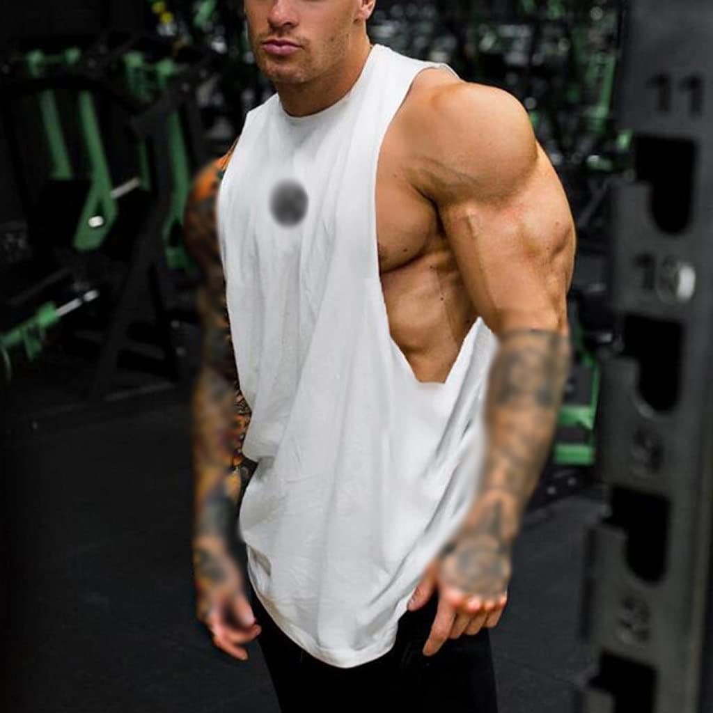 Mens Casual Loose Fitness Tank Tops for Male Side Sleeveless Active Muscle Shirts Vest Undershirts