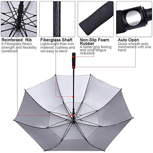 G4Free Windproof Golf Umbrella Uv Protection 54 Inch Auto Open Double Canopy Vented Sun Rain Waterproof Stick Umbrellas (Sky Blue) #TOP2
