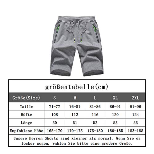 Foto von JustSun Kurze Hosen Herren Shorts Sommer Kurze Jogginghose Baumwolle Sweat Sport Shorts mit Reißverschluss Grau L