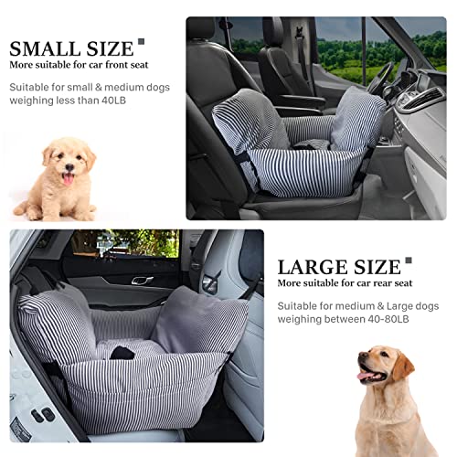Johnear Dog Car Seat Pet Travel Booster Seat With Safety Leash Detachable And Washable, Non-Slip Portable Cat Nest Pet Carrier Bed Dog Back Seat Handbag Cushion Couch，Blue Stripe For Medium Dogs Bed #TOP1