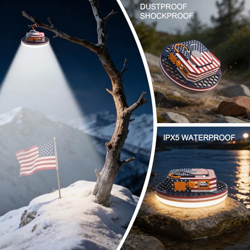 Image of IODOO 10000mAh Rechargeable Camping Light with Remote , US Flag Print American Flag Light for Outdoor Camping Hiking Emergency Power Failure (30W(US Flag Style))